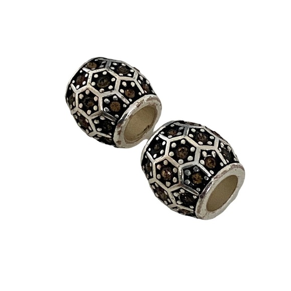 BRIGHTON Onyx Tiles (2) Beads Spacers Silver Plated w/ Crystals - Picture 2 of 4